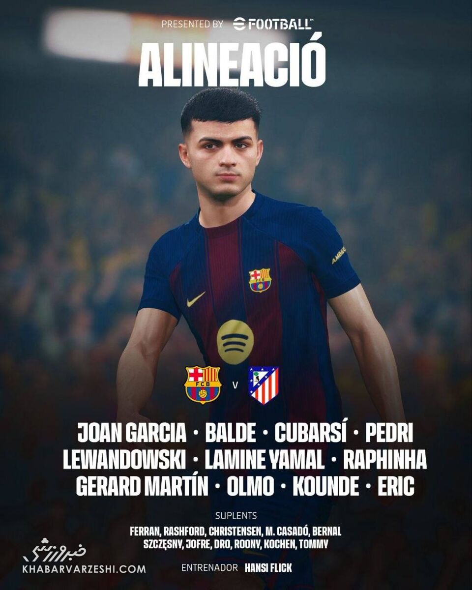 ترکیب بارسلونا برابر اتلتیکومادرید/ اوج هیجان در لالیگا؛ خط آتش فلیک تا دندان مسلح! +عکس