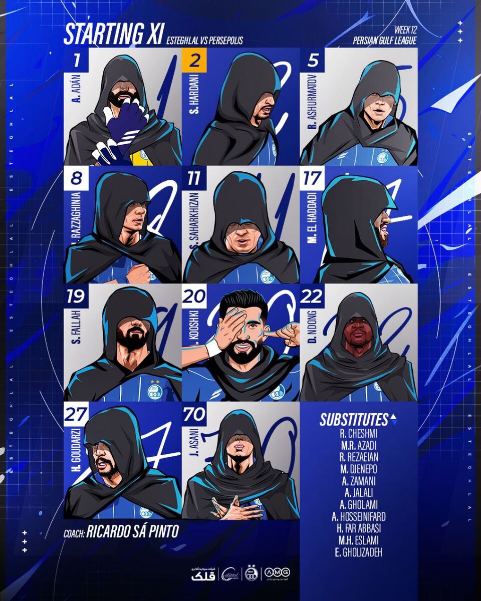 رونمایی از ترکیب نهایی استقلال مقابل پرسپولیس به سبک نینجاها +عکس