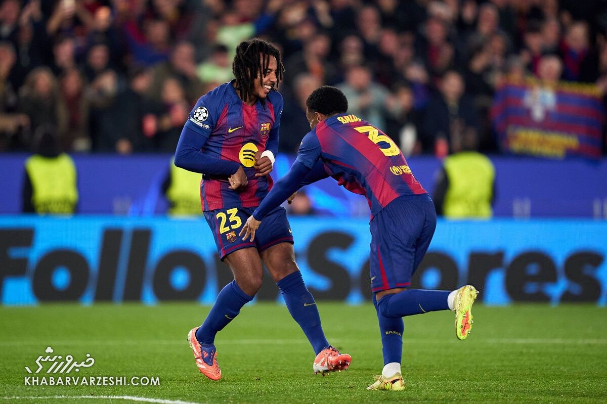 شادی گل ژول کونده در دیدار بارسلونا و فرانکفورت