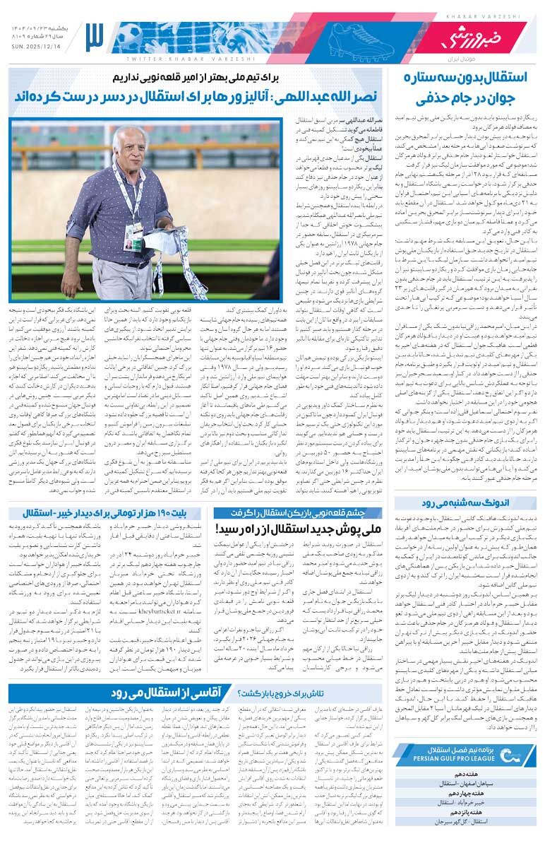 پرسپولیس ۳ بازیکن جدید می‌خرد/ روزنامه خبرورزشی را رایگان بخوانید