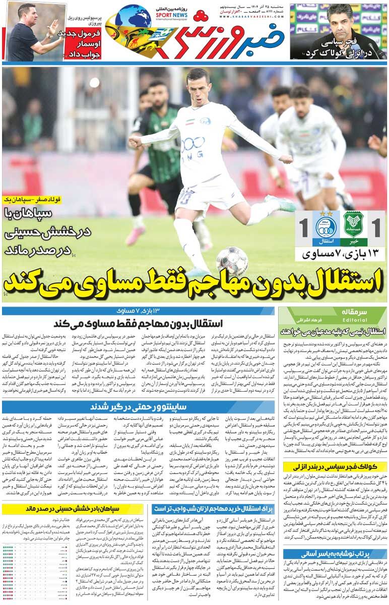 استقلال بدون مهاجم فقط مساوی می‌کند/ روزنامه خبرورزشی را رایگان بخوانید