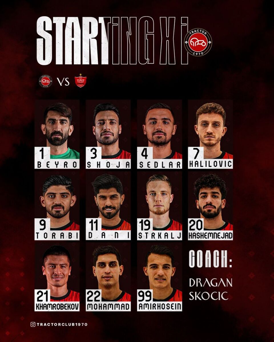 ترکیب تراکتور مقابل پرسپولیس اعلام شد/ ائتلاف ستارگان سرخابی علیه اوسمار و تیمش
