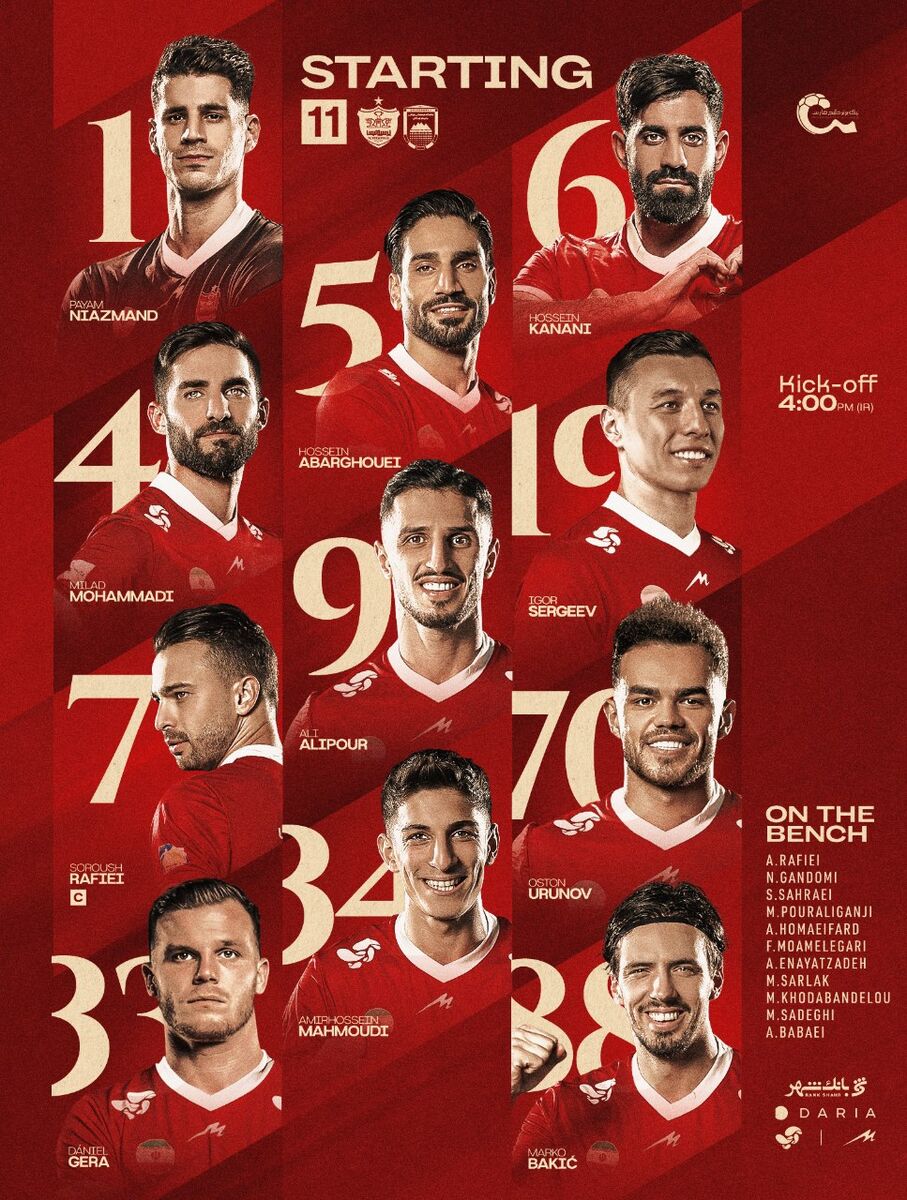 ترکیب پرسپولیس مقابل چادرملو