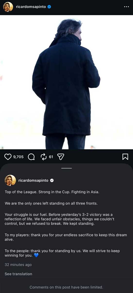 پست اینستاگرام ریکاردو ساپینتو