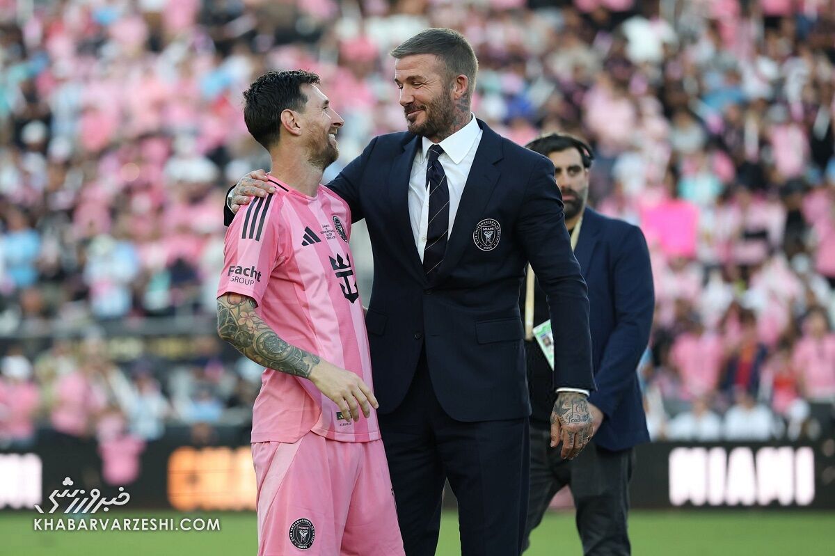 دیوید بکام و لیونل مسی در حاشیه جشن قهرمانی اینترمیامی در لیگ MLS