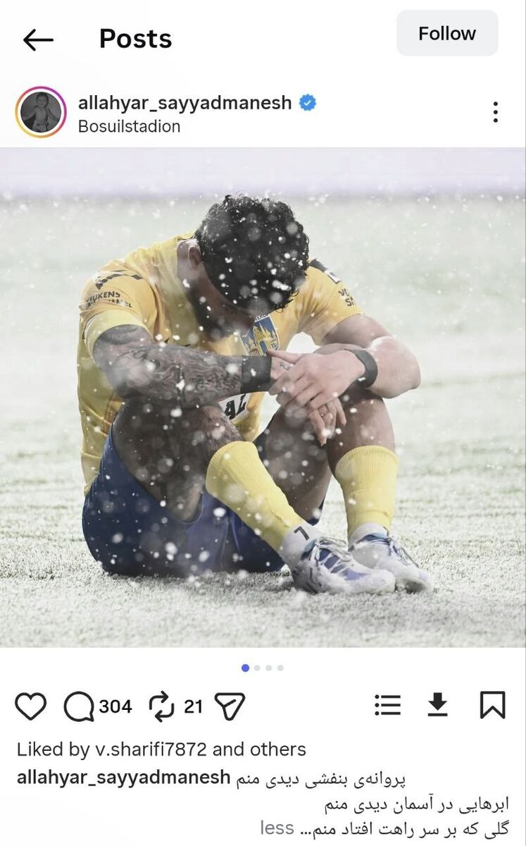 پست تلخ صیادمنش: گلی که بر سر راهت افتاد... +عکس