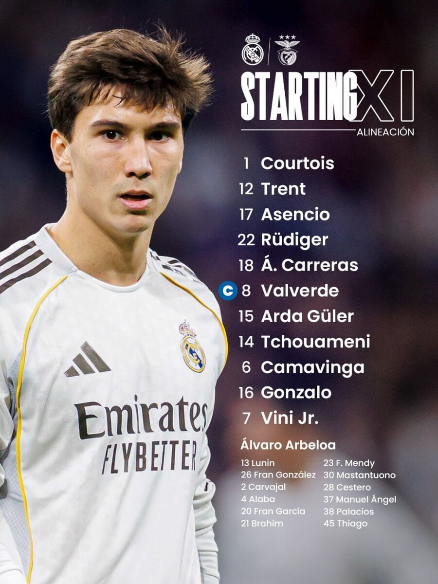 ترکیب رئال مادرید مقابل بنفیکا اعلام شد +عکس