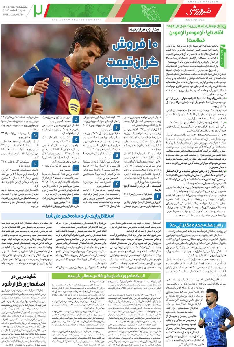 پرسپولیس، چهارمین مدعی برنده/ روزنامه خبرورزشی یکشنبه را ببینید