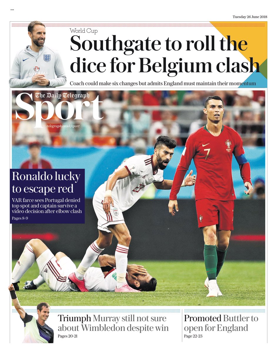 روزنامه تلگراف| رونالدو با خوش‌شانسی از کارت قرمز فرار کرد