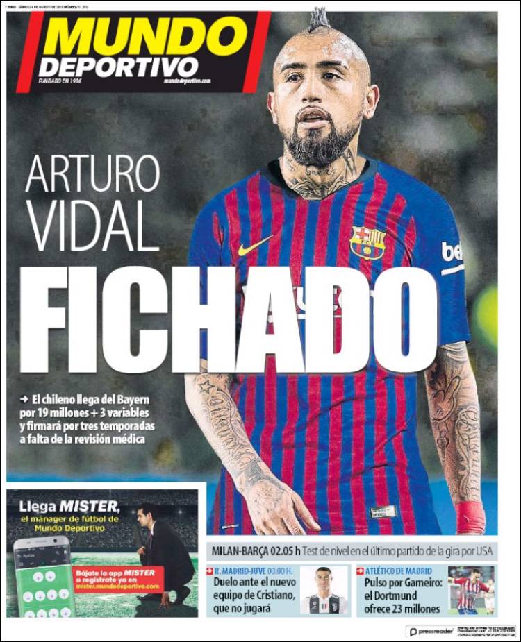 روزنامه موندو| آرتورو ویدال؛ پرداخت شد