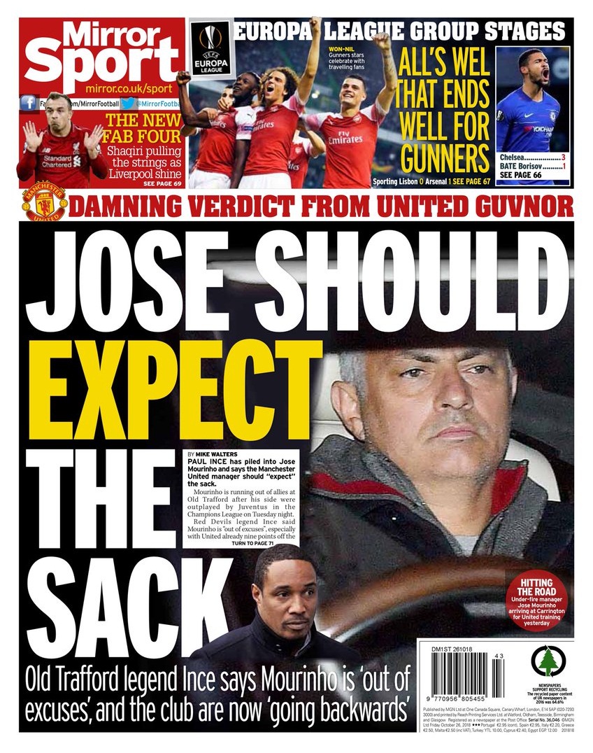 روزنامه میرر| ژوزه باید انتظار اخراج داشته باشد