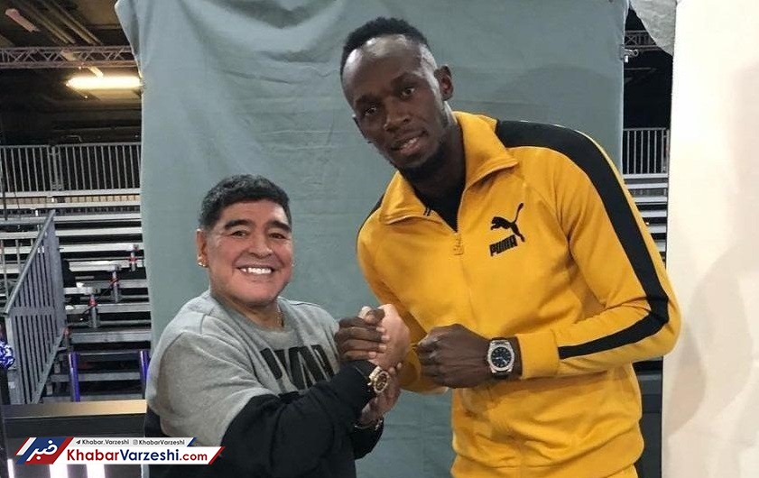 سریع‌ترین مرد جهان برای مارادونا توپ می‌زند!