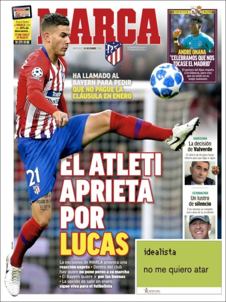 روزنامه مارکا| سخت‌گیری اتلتیکو برای لوکاس