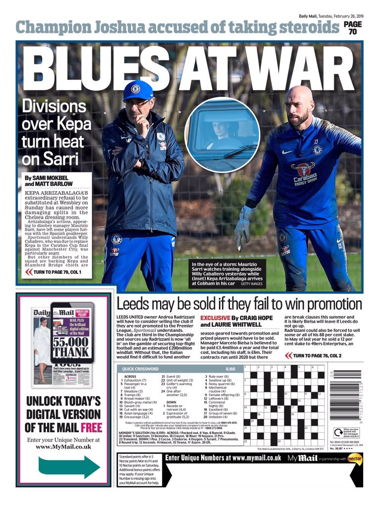 روزنامه میل| آبی‌ها در جنگ