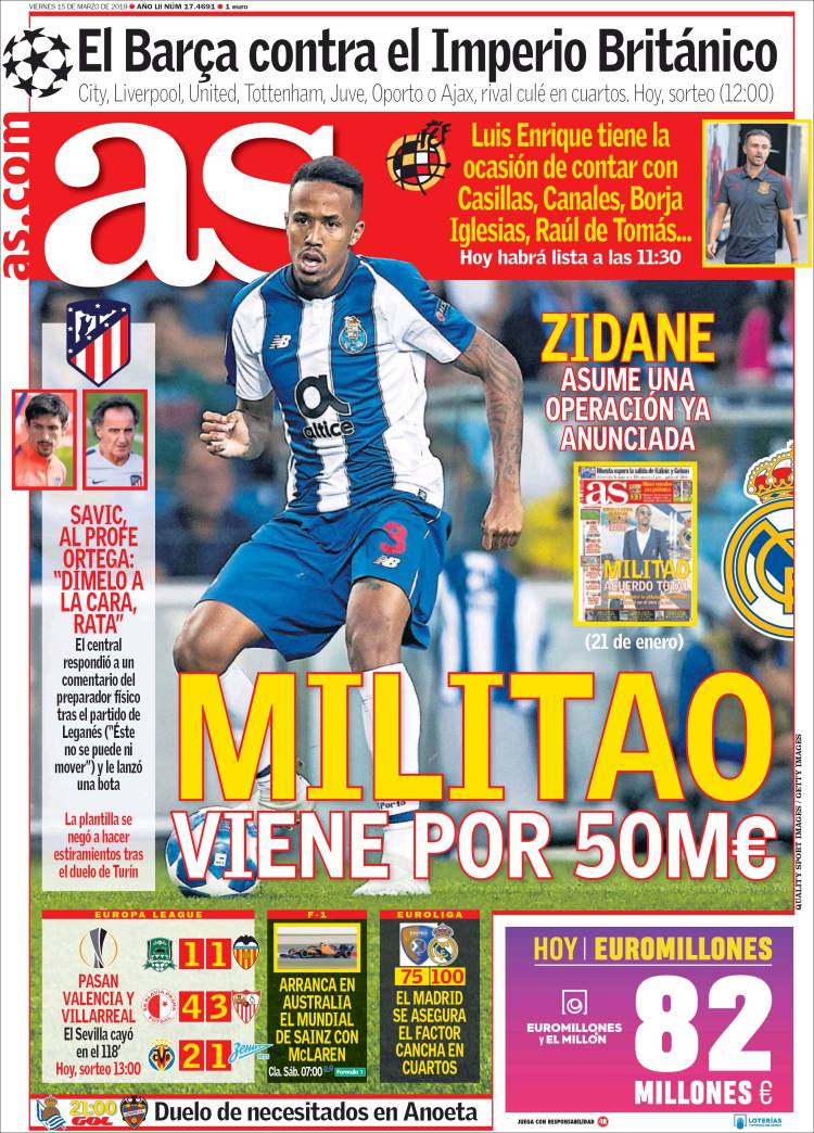 روزنامه آس| میلیتائو با 50 میلیون یورو آمد