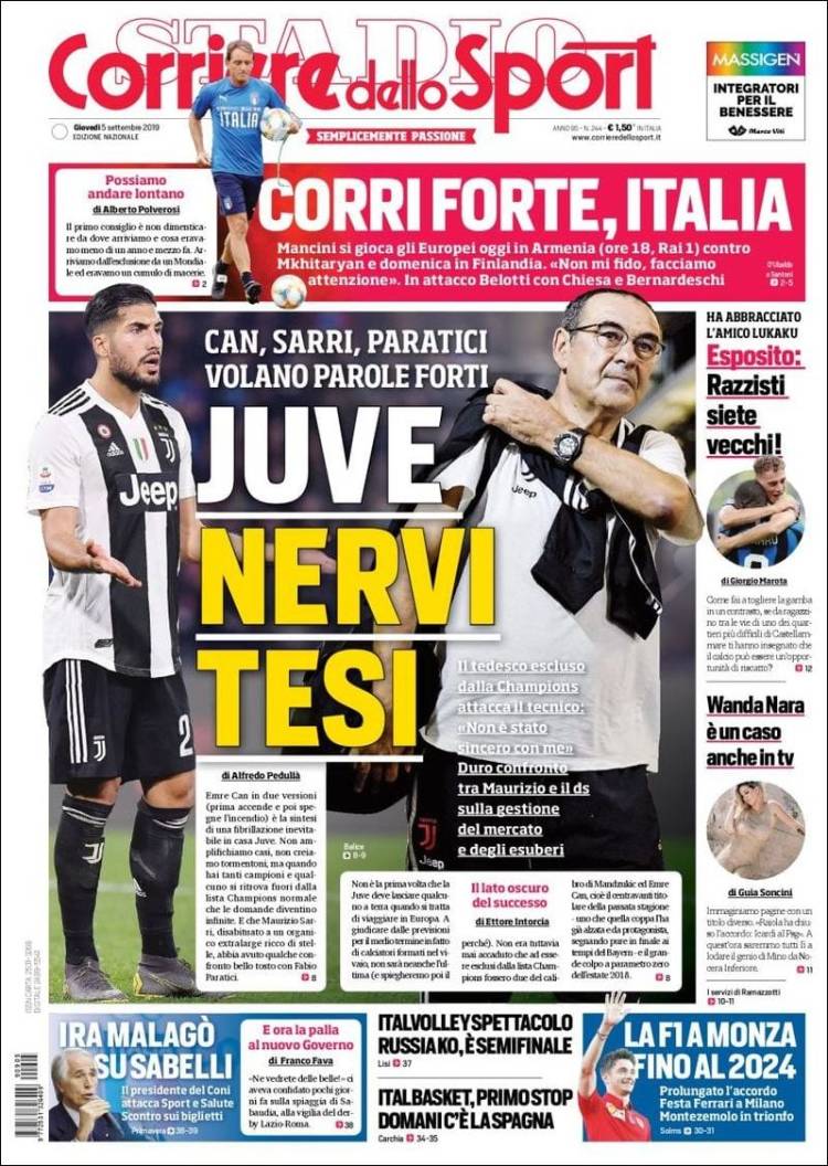 روزنامه کوریره| یووه، تنش در هوا