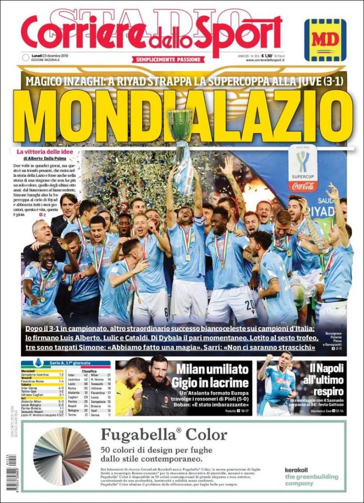 روزنامه کوریره| لاتزیو در بالای دنیا