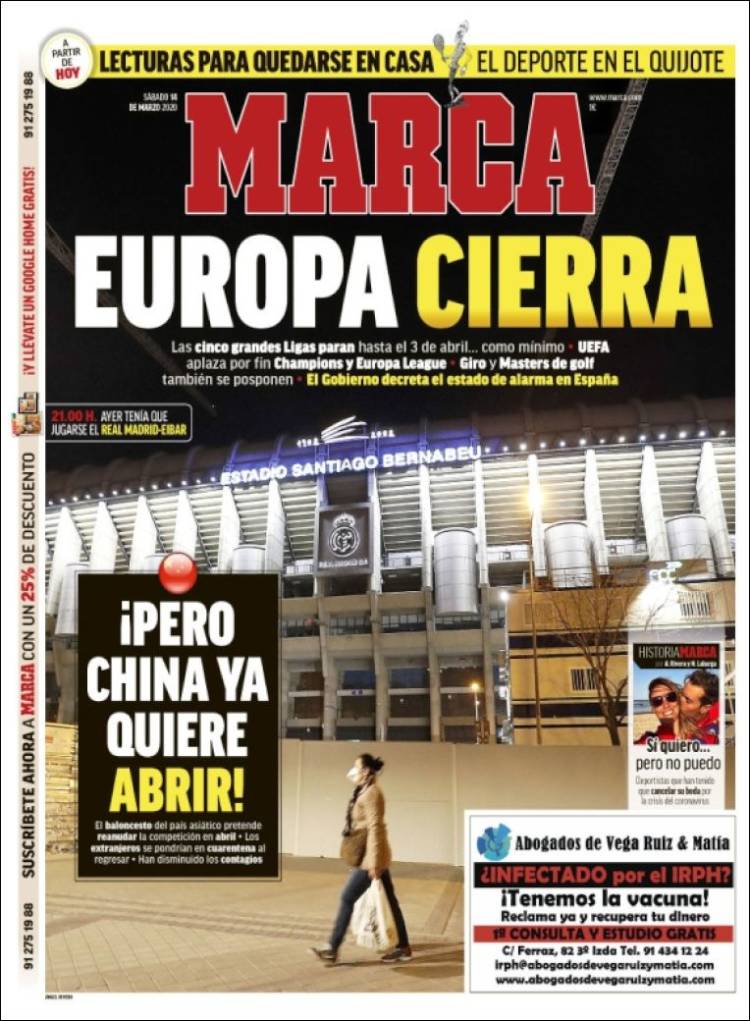 روزنامه مارکا| اروپا تعطیل شد