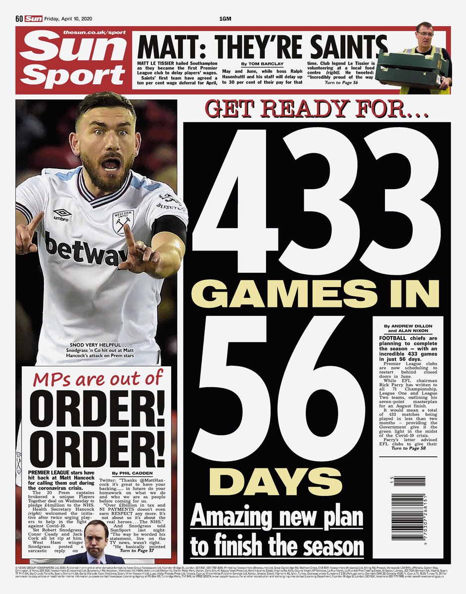 روزنامه سان| 433 بازی در 56 روز