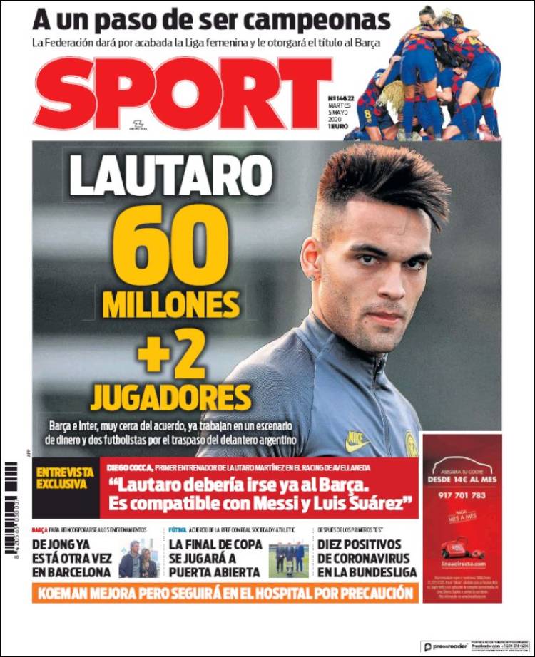 روزنامه اسپورت| لائوتارو، 60 میلیون + 2 بازیکن