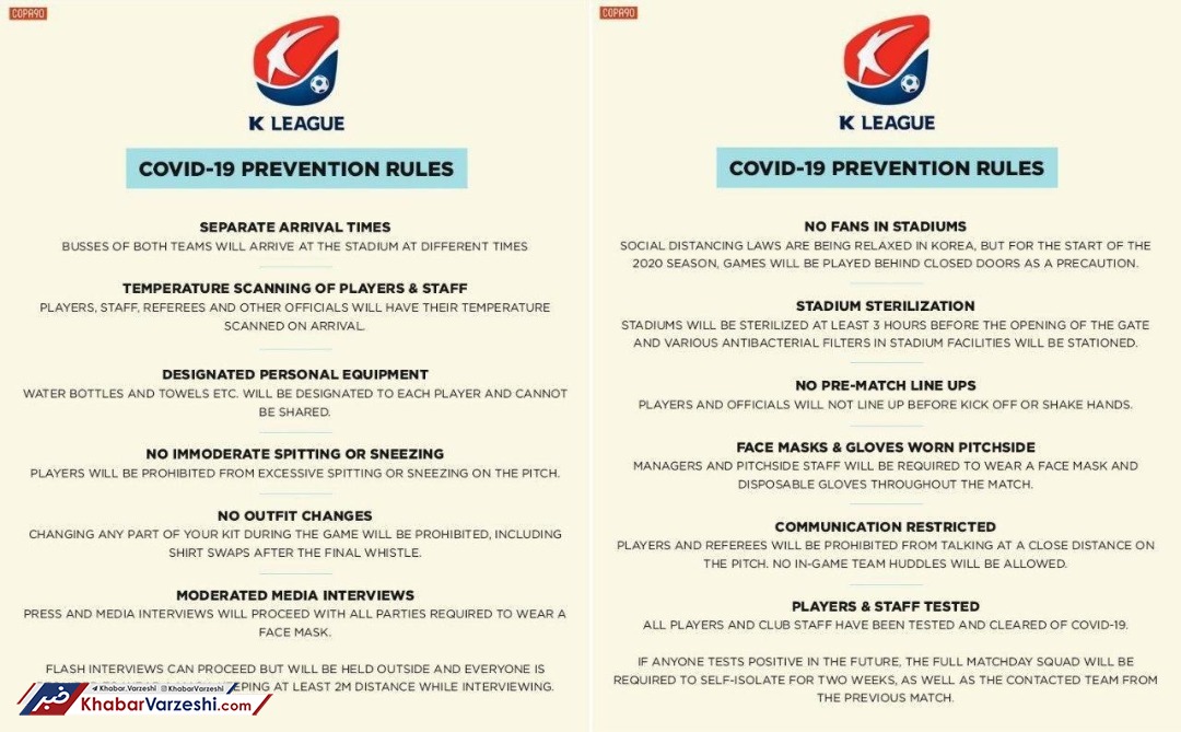 اعلام پروتکل‌های بهداشتی برای برگزاری کی‌لیگ